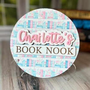 Personalized Library Sign, Custom Book Lover Gift for Her, Book Shelf Decor for Reader, Bookshelf Sign for Book Nook, Bookish Gift