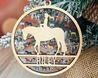 Personalized Horse Ornament, Custom Equestrian gift, Horseback Riding Girl Boy, Christmas, Horseback rider present, Gift for horse lover