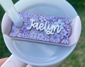 Personalized Flower Tumbler Name Topper, Custom Name Tag, Purple Name Plate, Gift for Her, Mother's Day Gift, Gift for Mom, Birthday Gift