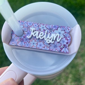 Personalized Flower Tumbler Name Topper, Custom Name Tag, Purple Name Plate, Gift for Her, Mother's Day Gift, Gift for Mom, Birthday Gift