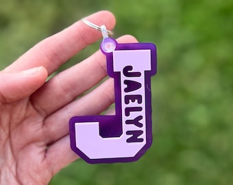 Personalized Varsity Letter Bag Tag, Initial Keychain, Custom Name Luggage Tag, Bogg Bag, Backpack Tag for kids, Sports Bag Tag