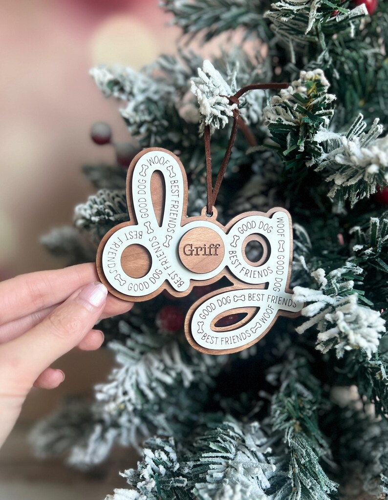 Personalized Dog Christmas Ornament, Custom Pet Lover Gift, Dog Mom Present, New Puppy Owner, Dog Mama Present image 1