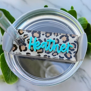 Personalized Leopard Tumbler Name Topper, Custom Plate Tag, Gift for Her, 20oz 30oz 40oz, Leopard Lover Present, Mother&#39;s Day Present