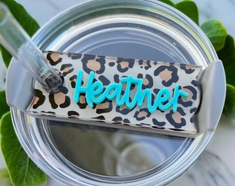 Personalized Leopard Tumbler Name Topper, Custom Plate Tag, Gift for Her, 20oz 30oz 40oz, Leopard Lover Present, Mother's Day Present
