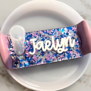 Personalized Name Plate Tumbler Tag, Custom Glitter Name Topper, 20oz 30oz 40oz, Acrylic Name Tag for Tumbler Lid, Gift for Her