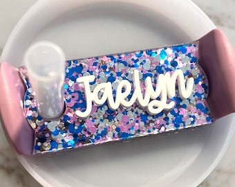 Personalized Name Plate Tumbler Tag, Custom Glitter Name Topper, 20oz 30oz 40oz, Acrylic Name Tag for Tumbler Lid, Gift for Her