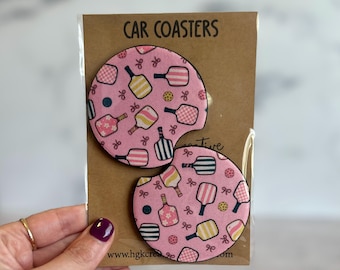 Pickleball Car Coasters Set of 2, Neoprene Cup Holder Coasters, Cute Pickleball Accessories, Gift for Pickleball Lover, Car Decor