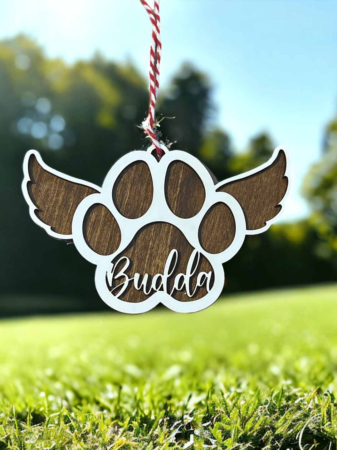 Custom Pet Memorial Ornament, Paw Print Christmas, Dog Angel Wings ...