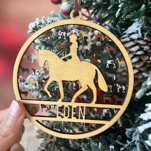 Gepersonaliseerd paardenornament, aangepast ruitercadeau, paardrijden meisje, kerst, ruiter aanwezig, cadeau voor paardenliefhebber