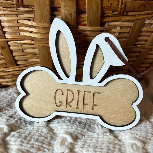 Personalized Easter Bunny Name Tag for Dog, Custom Easter Basket Tag Decor, New Puppy Owner Gift, Dog Lover Present, First Easter for Dog