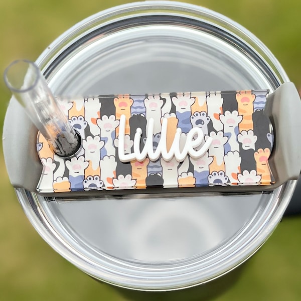 Personalized Cat Paws Tumbler Name Topper, Custom Plate Tag, Cat Lover Present, New Kitty Gift, Cat Mom, 30oz 40oz, Gift for Her