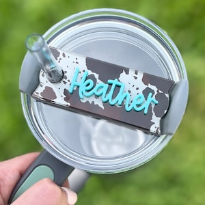 Personalized Cow Print Tumbler Name Topper, Western Custom Plate Tag, Present for Cowgirl, Country Lover, Gift for Her, 20oz 30oz 40oz