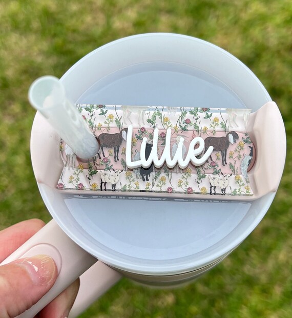Personalized Goat Tumbler Name Topper, Custom Plate Tag, Farm Lover Present, 20oz 30oz 40oz, Farm Animal Pattern, Goat Owner Gift