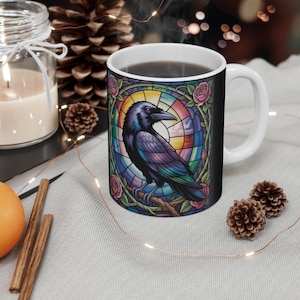 Nevermore, Stained Glass Raven Mug, Raven Coffee Cup, Gothic Drinkware, Unique Gift for Halloween