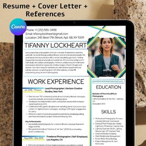 Photographer Resume Template Bundle | Creative Resume, Cover Letter & References | Canva Editable | Digital Download
