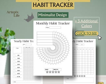 Minimalist Habit Tracker Printable | Weekly, Monthly, Yearly (PDF) | A4, A5 Planner