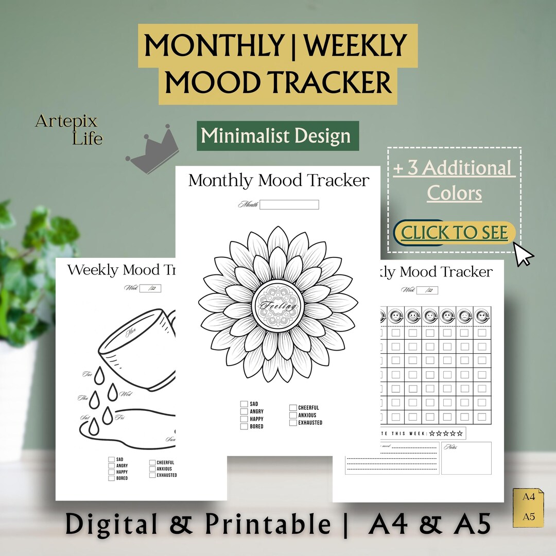 Minimalist Mood Tracker Printable | Weekly & Monthly Log (A4 A5) - Etsy