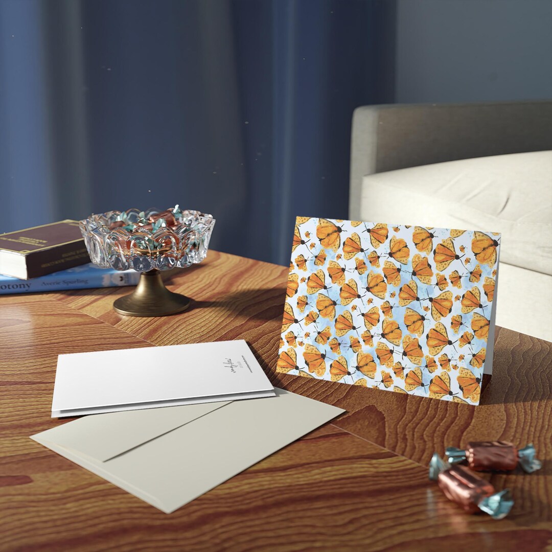 Orange Monarch Butterfly Greeting Cards | Blank Note Cards Set - Etsy
