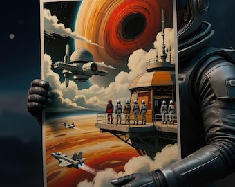 Retro ruimtereisposter: moderne NASA-stijl uit het midden van de eeuw (digitale download)