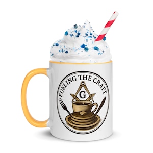 Fueling the Craft – Masonic Mug with Color Inside – Square & Compasses Coffee Cup