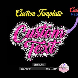 Testo personalizzato con strass in formato SVG, modello di nome in corsivo, design scintillante (SS10, SS6)
