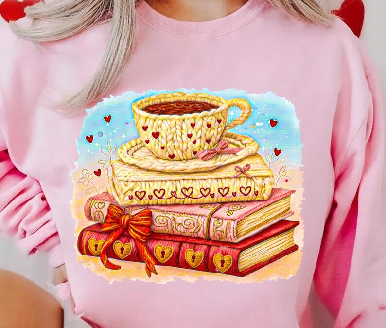 Cozy Book Stack & Knitted Tea Cup Valentine Design - Etsy