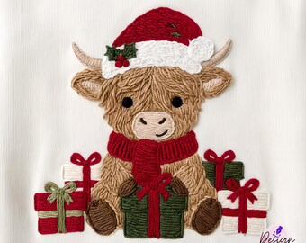 Christmas Highland Cow SVG | Santa Hat, Gifts PNG (Digital File)