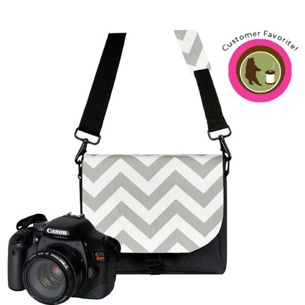 Digital SLR Camera Bags for Women - Padded, Water Resistant, Pockets, Handbag, Chevron Gray,