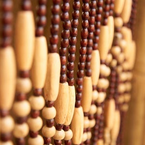 Boho Perlenvorhang für die Tür - Bambusholz Türvorhang, Beige Raumteiler, Holzhausdekor, Café Vorhänge, Leinenvorhang mit Stange