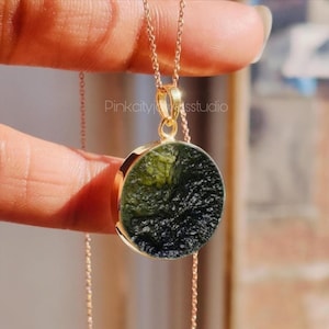 A-Grade Certified Moldavite Pendant: 925 Sterling Silver, Czech Republic, Round Pendant