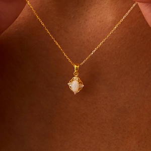 18K vergoldet Halskette |925 Sterling Silber Vintage Opal Halskette | Minimalistischer Schmuck | Geschenk für Mama | Oktober Geburtsstein Halskette