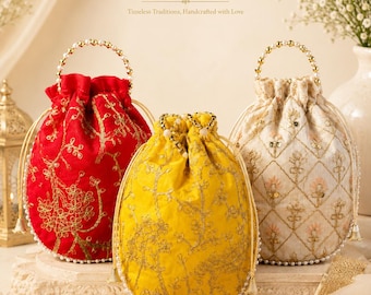 Embroidered Potli Bags – Handmade Indian return gift - Message for bulk orders