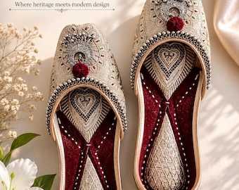 Bridal Womens Punjabi Jutti – Traditional Embroidered Footwear | Ethnic Flat Indian Shoes