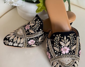 Bridal Black Velvet Embroidered Heels – Elegant Wedding & Party Wear