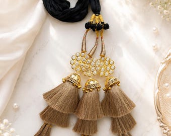 Traditional Punjabi Paranda with Tassels, Gold Mirror Design, Bridal Hair Accessory, Indian Wedding Braid Accessory, Parandi