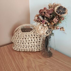 Natural Raffia Crochet Handbag with Round Handles – Boho Style Woven Purse for Women, Minimalist Summer Bag, Gift for Her