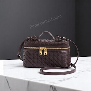 Gewebte Crossbody-Handtasche: Doppelter Reißverschluss, Kosmetiktasche