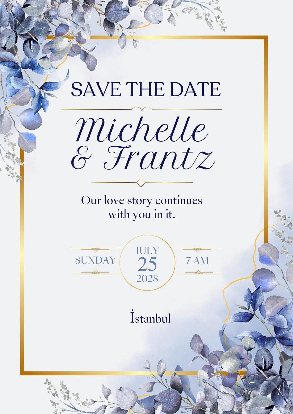 Blue Floral Wedding Invitation | Elegant Flower Wedding Card | Editable ...