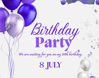 Purple & Silver Balloon Birthday Invitation | Elegant Party Card (Digital Template)