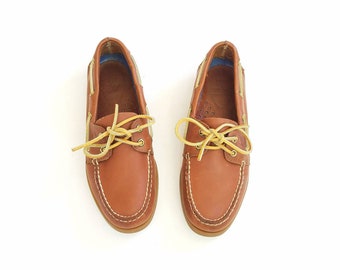Mens 8 Sperry Top Sider Boat Deck Shoes Classic Preppy Style Hipster Brown Leather Shoes Loafers Dress Casual Rubber sole Comfortable