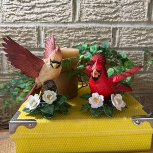 Lenox Red Male Cardinal & his mate in softer shades of reddish brown. From the Garden Bird Collection with no chips.