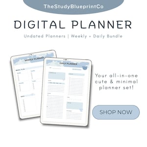 Cute & Minimal Daily + Weekly Planner Bundle | Undated Digital PDF | Aesthetic Student Planner | Goodnotes Compatible