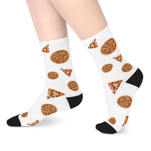 Pizza Print Mid-length Socks, Foodie Socks, Funny Stockings, Gift for Pizza Lover, Casual Clothing