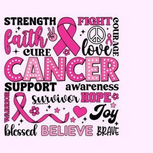 Breast Cancer Awareness Pink Ribbon Design: Hope, Love, Faith (PNG Digital Download)