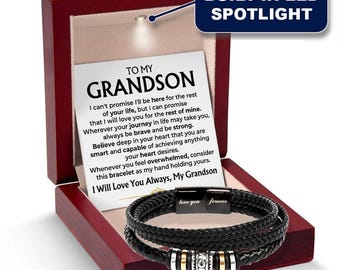 Pulsera de cuero trenzado "Para mi nieto", caja de regalo con luz LED