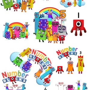 Adorno para pastel con bloques numéricos PNG / Imágenes prediseñadas de números de dibujos animados (descarga digital)