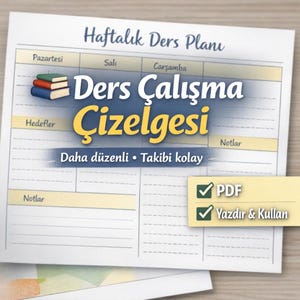 Günlük & Haftalık iki Ders Planlayıcı PDF – A4 Yazdırılabilir – Öğrenci Plan Çizelgesi – Planlı Çalışma – Herind Takibi – PDF Seti
