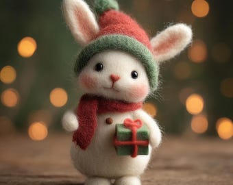 Soft Wool Bunny Figurine, Needle Felt Woodland Sculpture, Natural Texture Home Decor, Birthday Keepsake