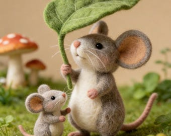 Needle Felt Mouse Figurine, Mini Wool Sculpture, Cottagecore Desk Decor, Mothers Day Gift