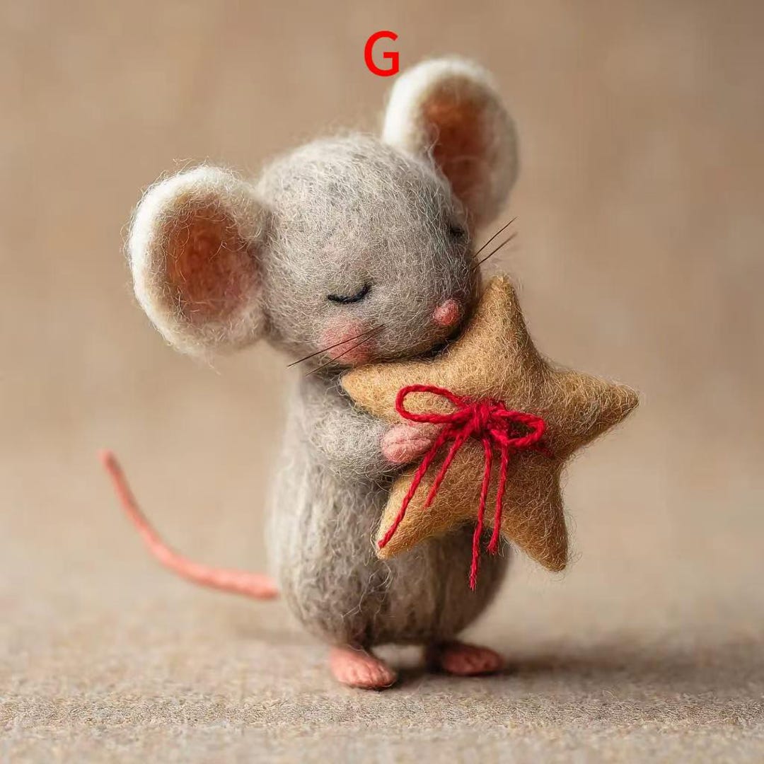 Needle Felt Mouse Figurines, Handmade Wool Mice, Star Cheese Shelf ...